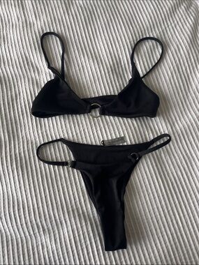 Zaful Black Ribbed Ring-Accent Bikini Set
